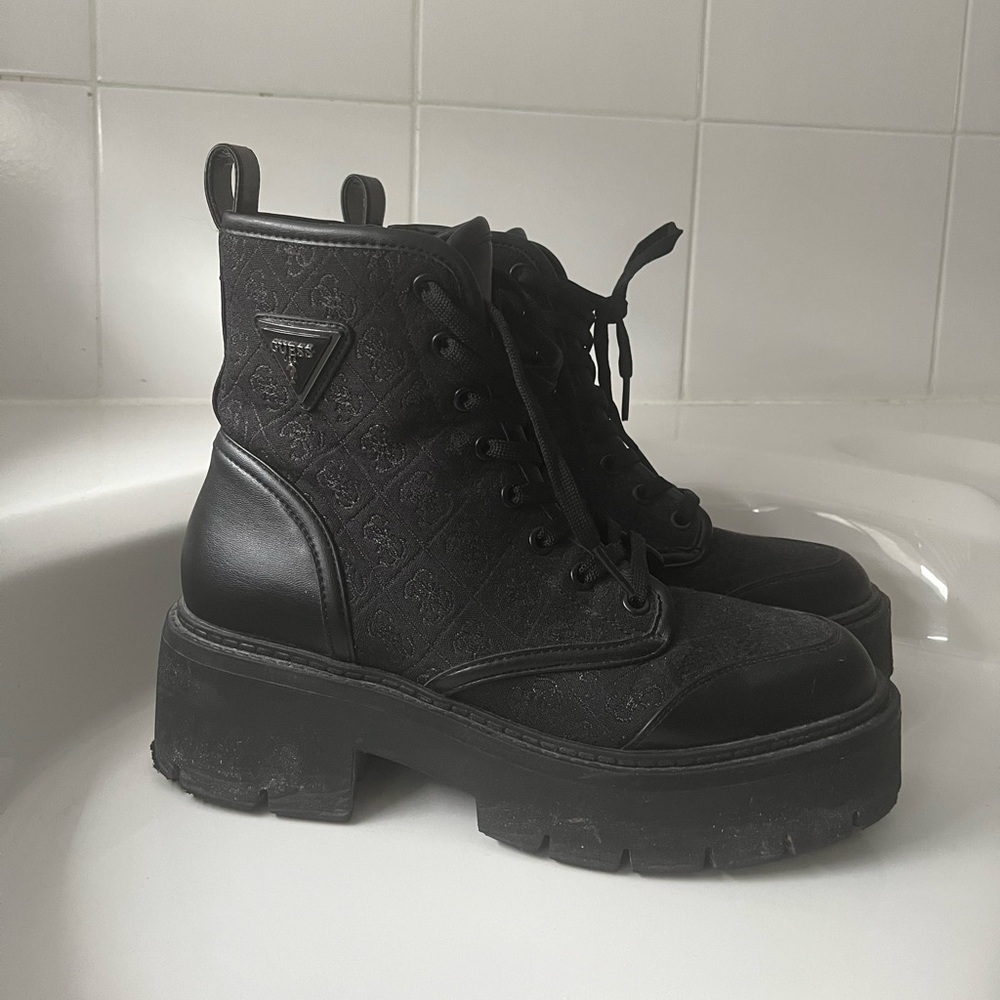 Guess Black Platform Combat Boots